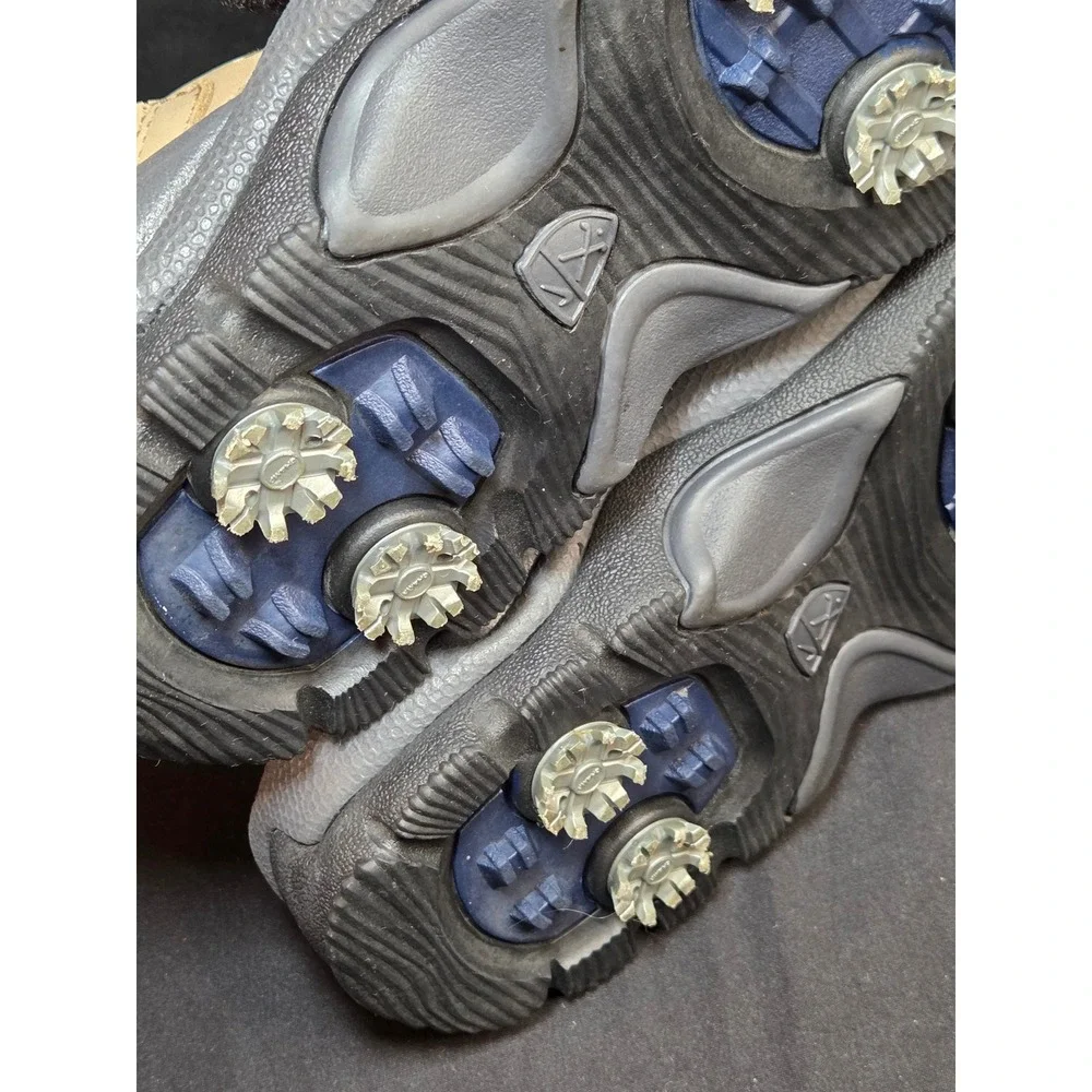 Nike Air Golf Sandals Womens 10 Tan Navy Blue‎ Leather Spiked 302135-221